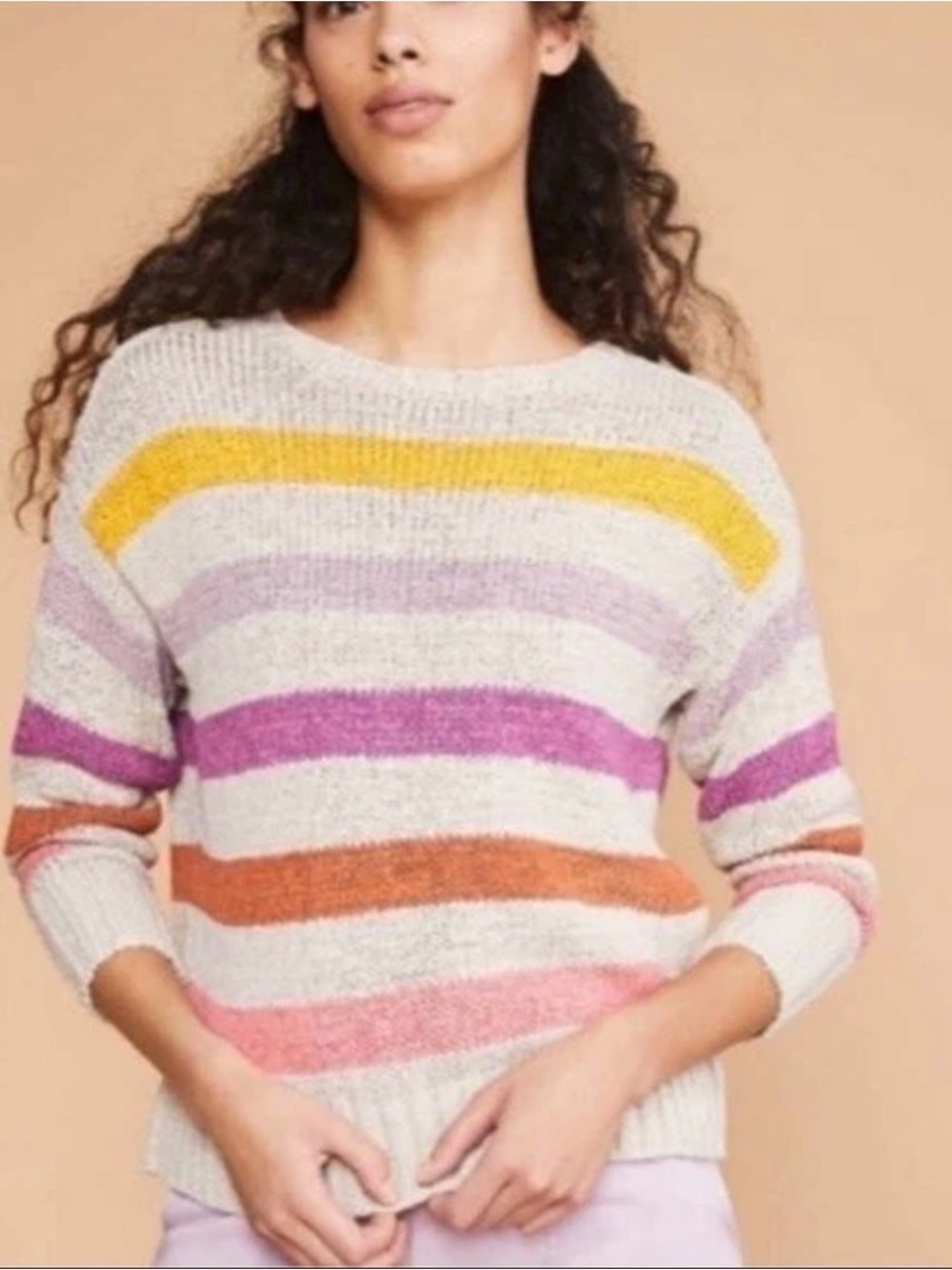 Lou & Grey Striped Crewneck Sweater in Cream with Multicolor Bands